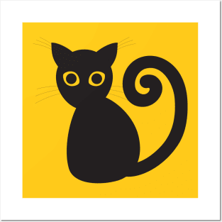 Black vector cat with orange eyes Posters and Art